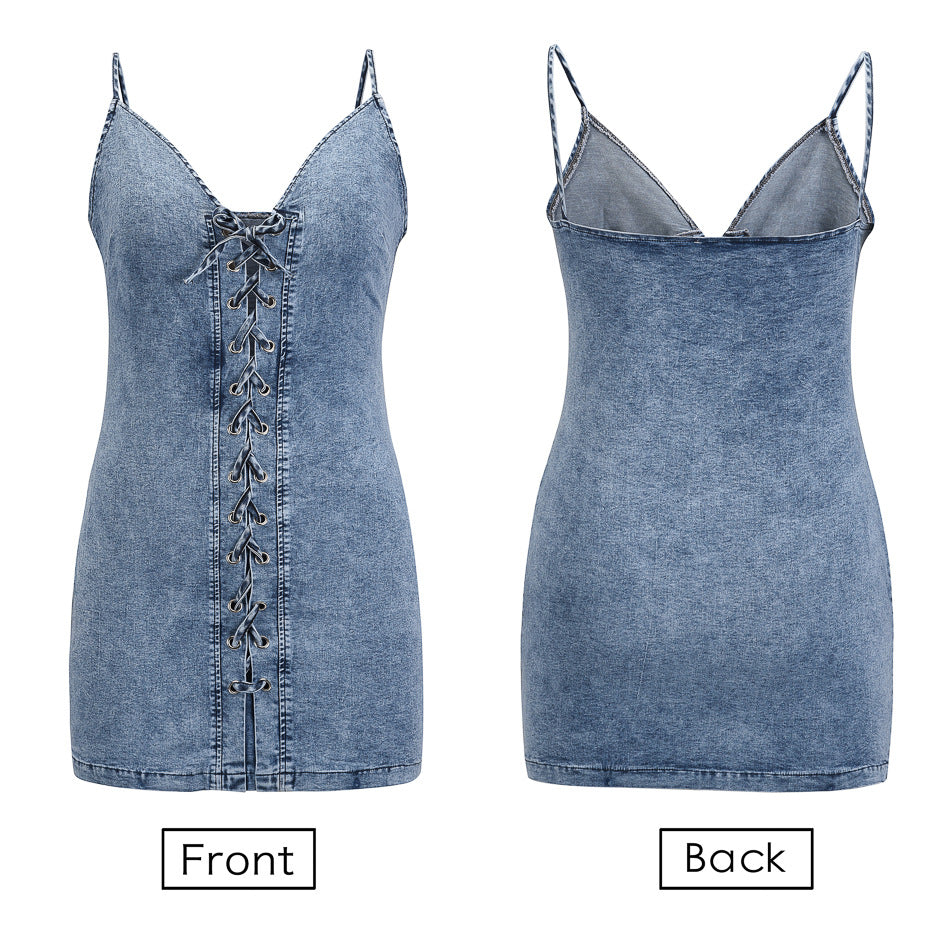 Stretch Denim Suspender Dress
