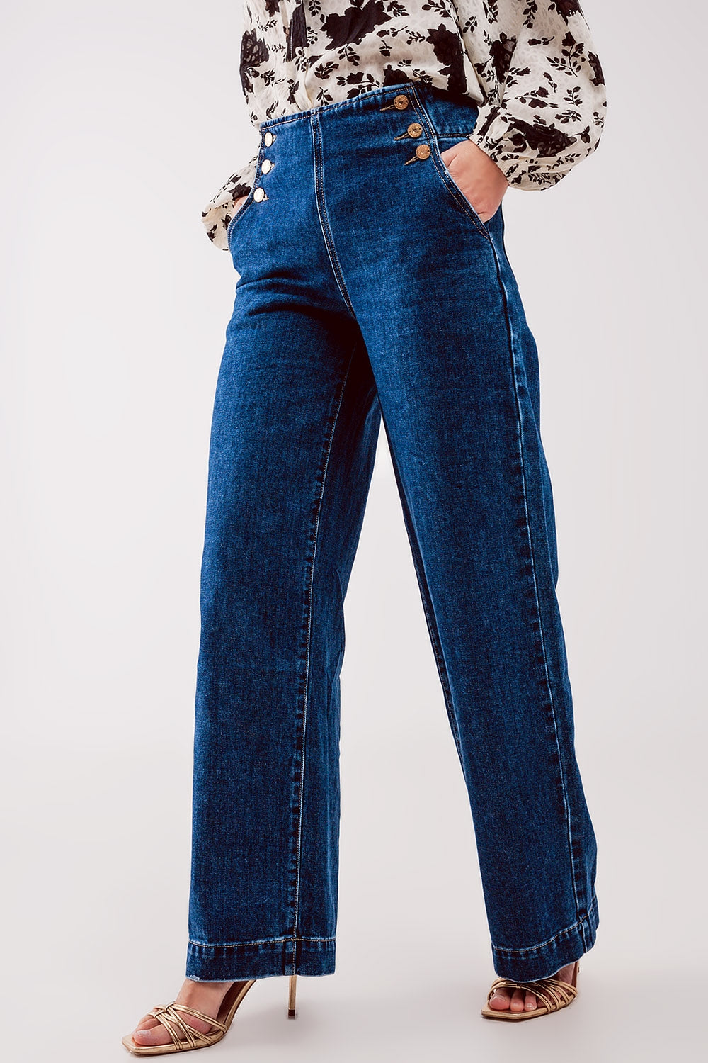 High-Rise Golden Button Wide-Legs